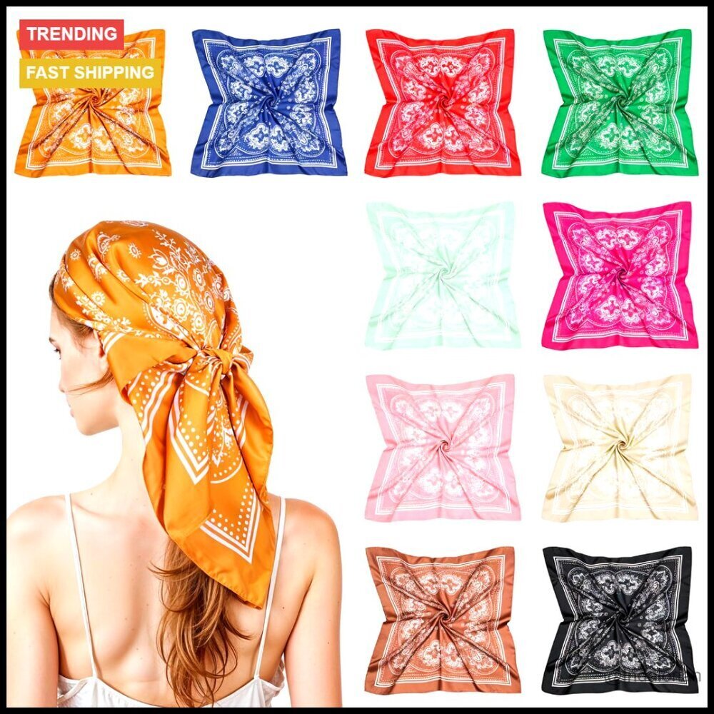 Satin Silk Scarf Set Boho Headwrap Fashion Accessory Multi-Function Versatile